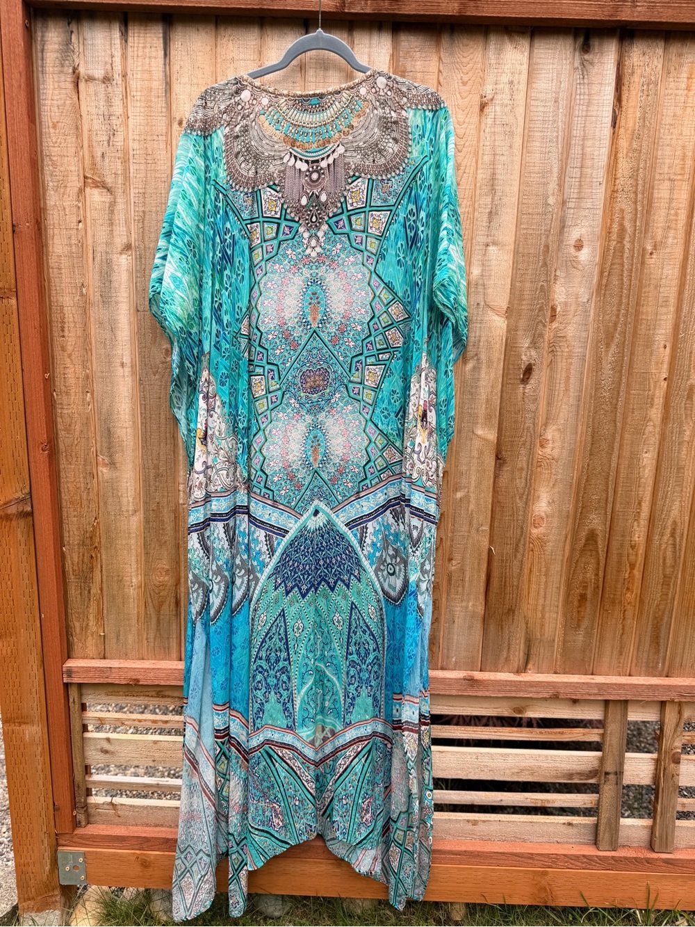 Sakkas Turquoise & Teal Embellished Boho Maxi Kaftan - Picture 6 of 8